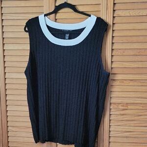 Cable & Gauge Woman Black White Ribbed Knit Sleeveless Sweater Tank Top Size 2X